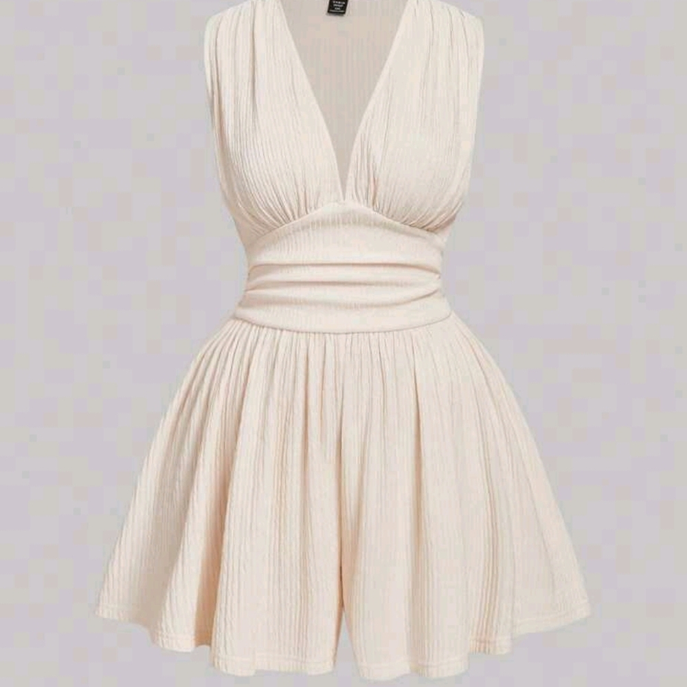 Cream Plunge Neck Sleeveless Mini Sundress